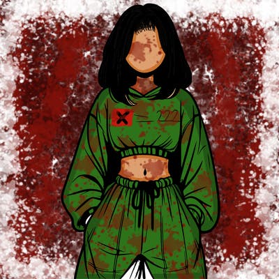 realistic girl faceless with baggy pants and a crop top