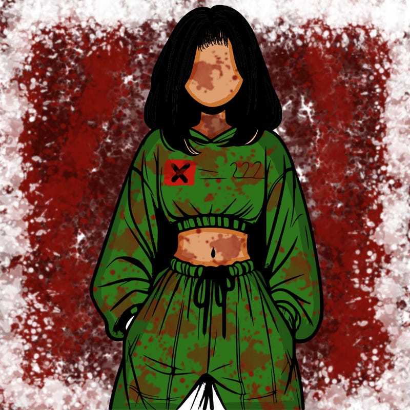 realistic girl faceless with baggy pants and a crop top