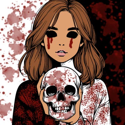 realistic girl holding a skull