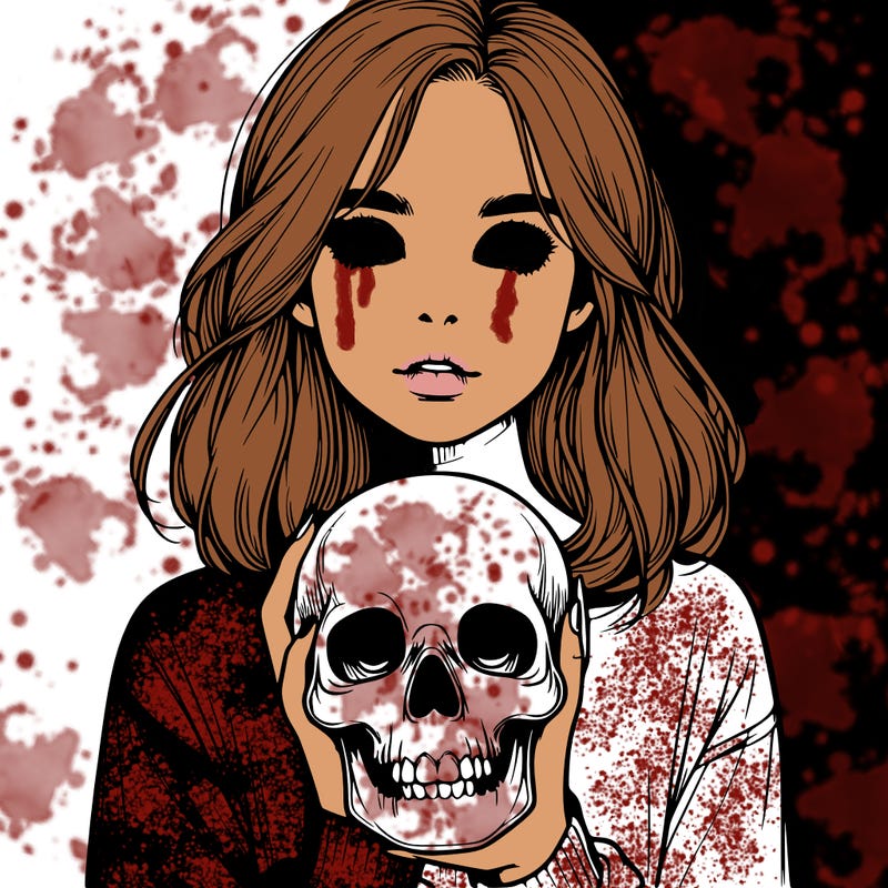 realistic girl holding a skull