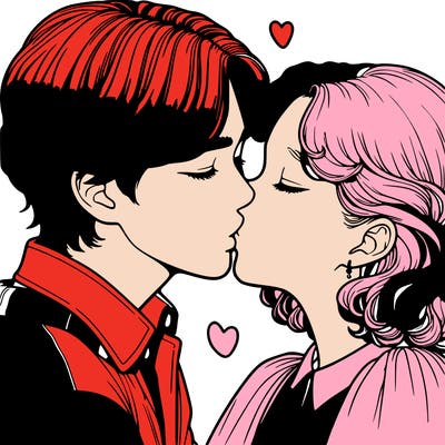 realistic girl and boy kissing