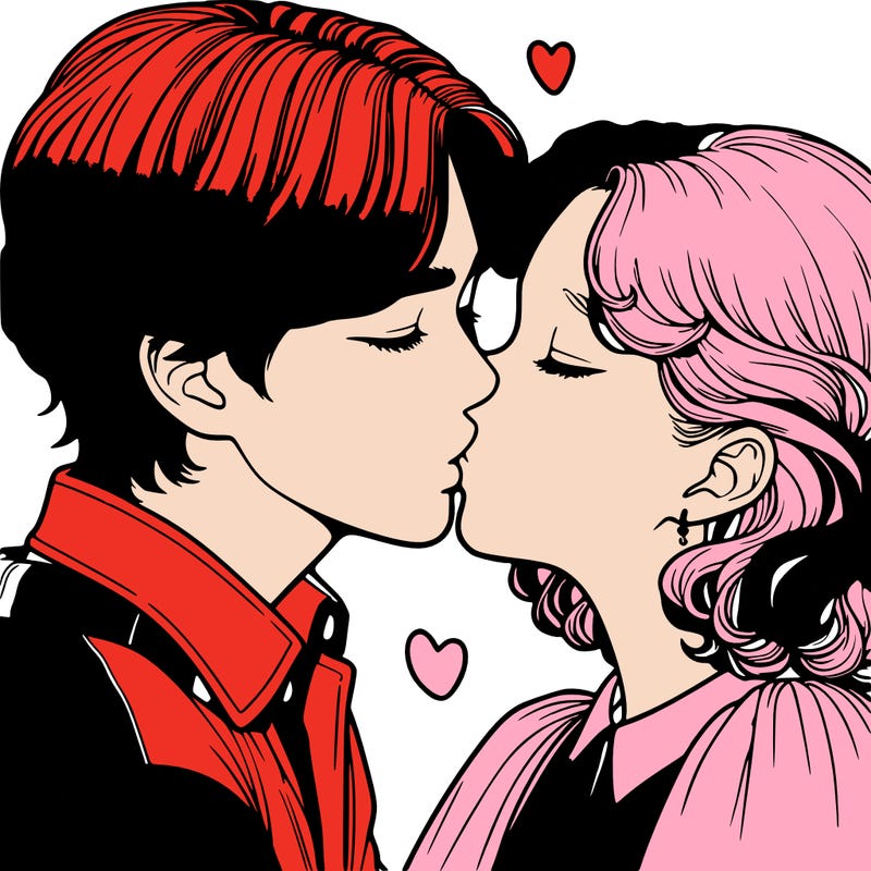 realistic girl and boy kissing