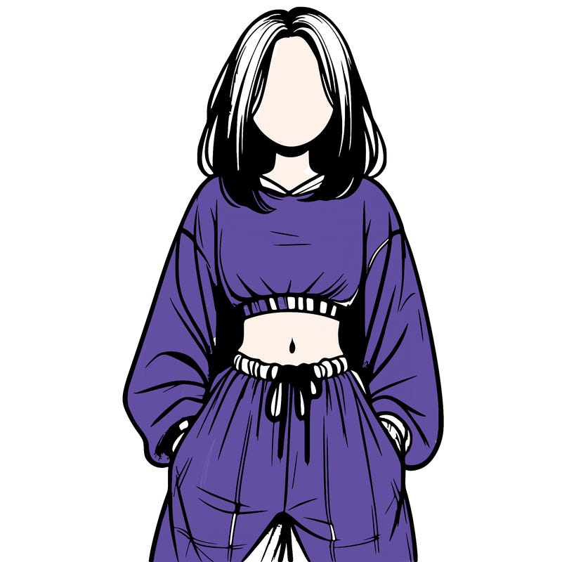 realistic girl faceless with baggy pants and a crop top