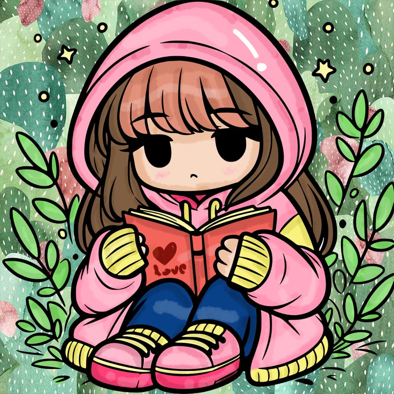 girl in oversized hoodie reading a book