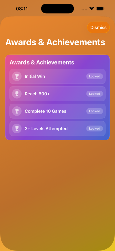 AniRetroUpTCd - Logic Candyアプリの報酬と実績のマイルストーンを表示する画面。