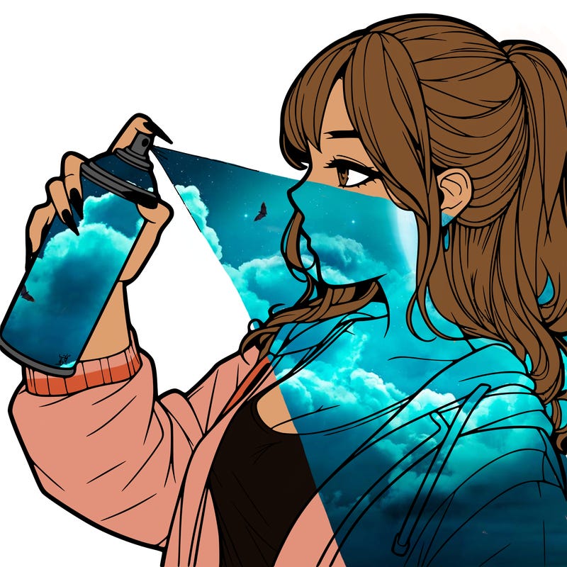 a realistic girl spray, painting