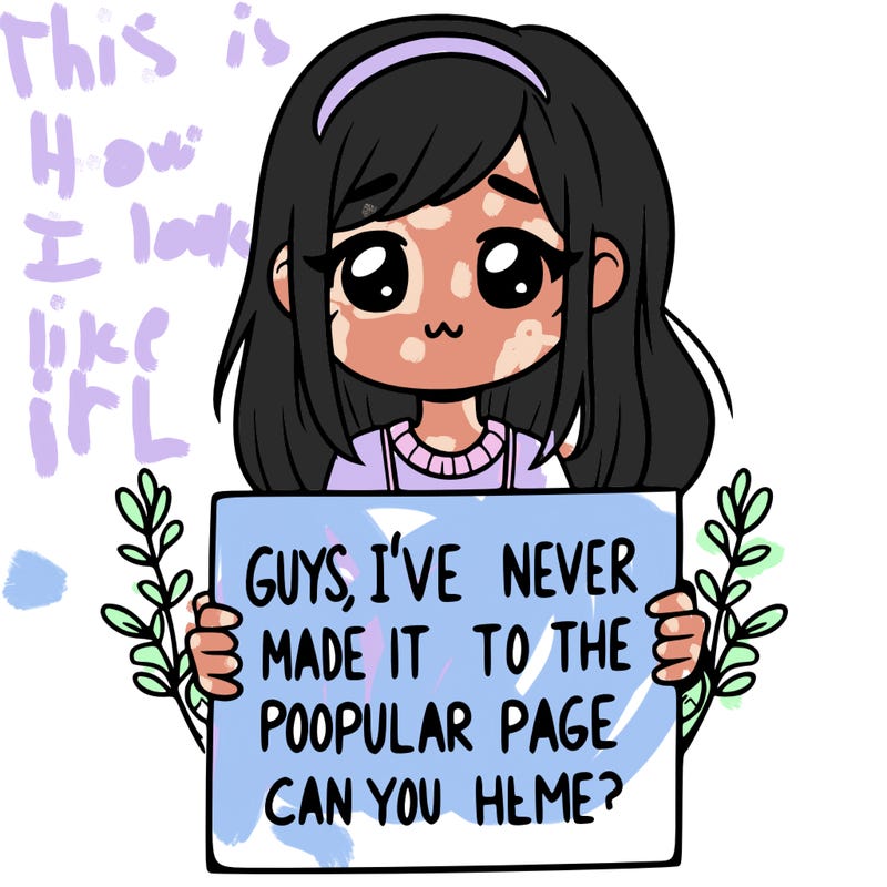 a girl holding up a sign that says, guys, i’ve never made it to the popular page, can you help me?