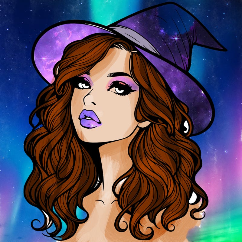 realistic witch girl with wavy hair and lips