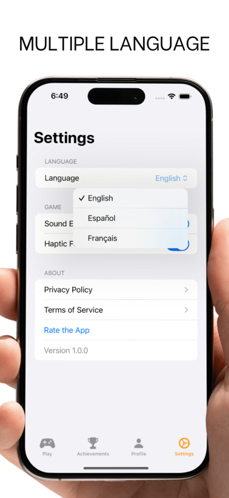 Sudoku Master Offline - Settings screen of Sudoku Master Offline app showing language selection options including English, Spanish, and French