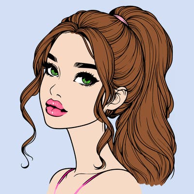 realistic girl with a ponytail on her hair and lips