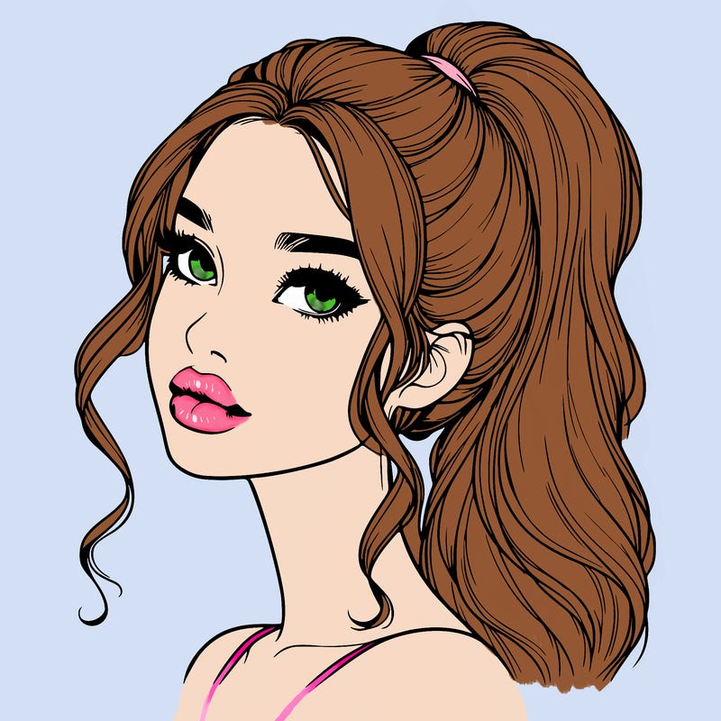 realistic girl with a ponytail on her hair and lips