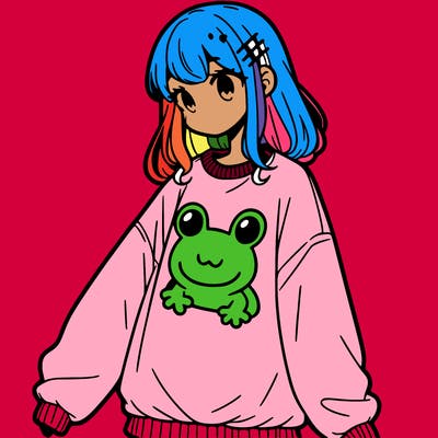 girl wearing frogging sweatshirt