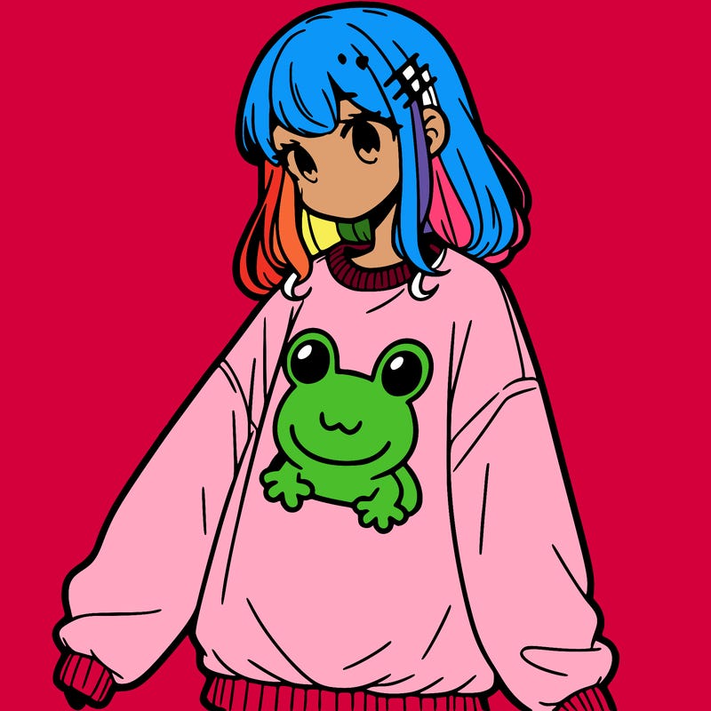 girl wearing frogging sweatshirt