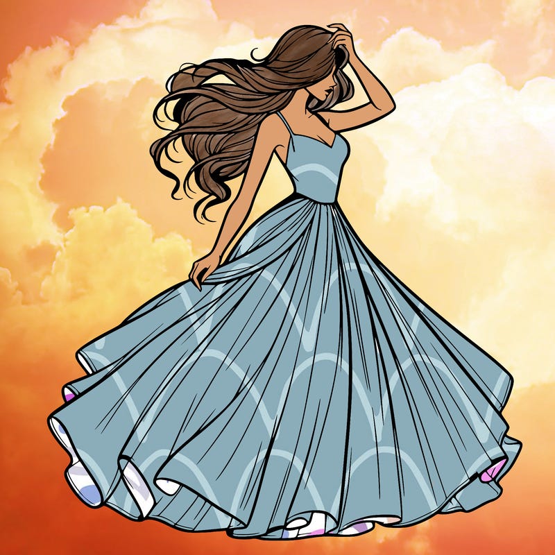 realistic woman with dress flowing in the wind
