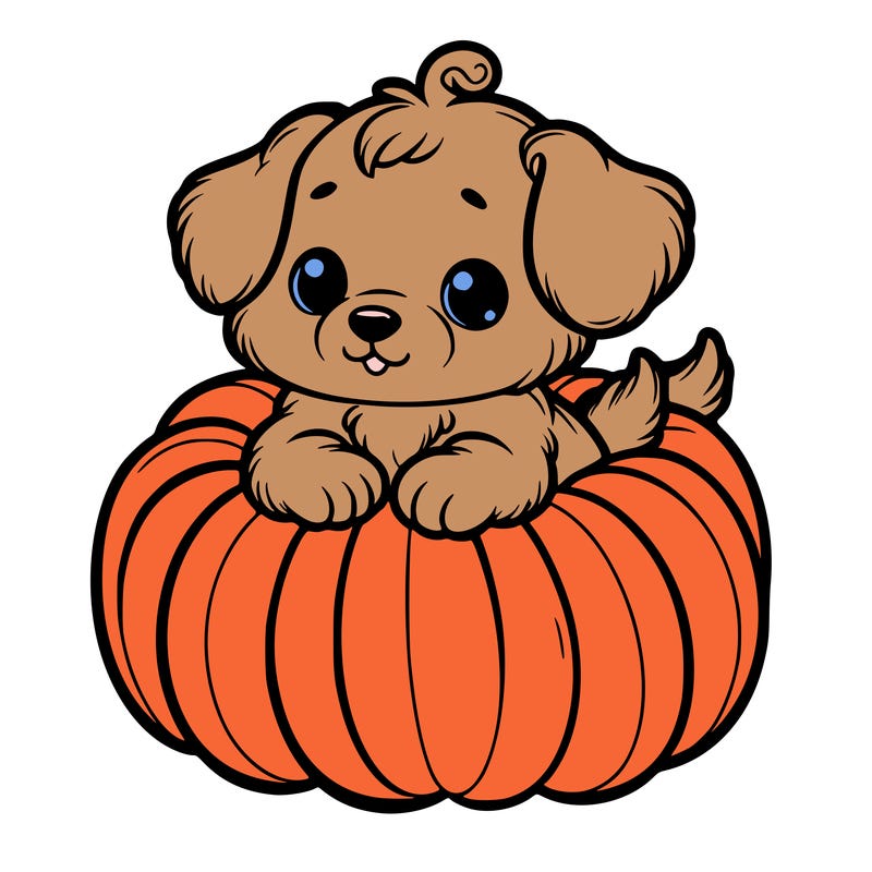 cute little puppy in a pumpkin