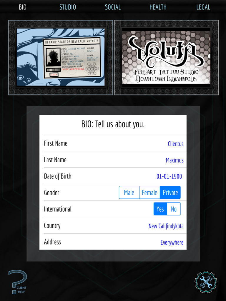 Digital client intake form for tattoo studios on iPad