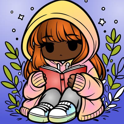 girl in oversized hoodie reading a book