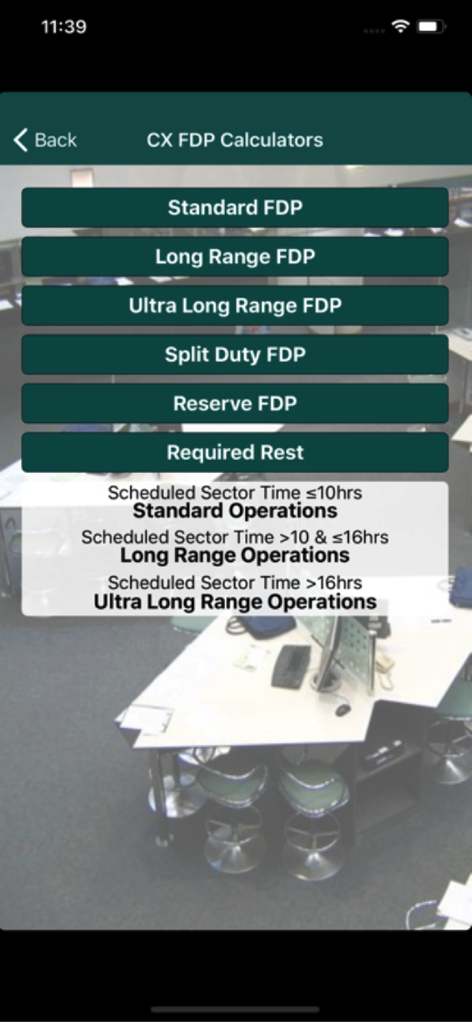 Un menu de calculateurs FDP dans l'application CX ToolKit pour les opérations de vol standard long-courriers et ultra long-courriers