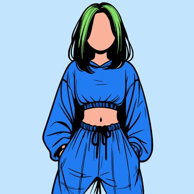 realistic girl faceless with baggy pants and a crop top
