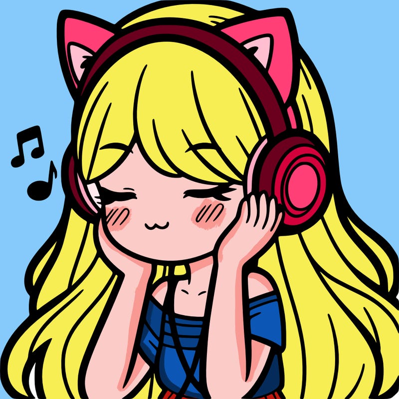 girl with cat ears and long hair listening to music