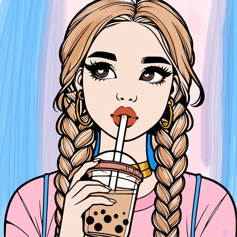 realistic girl with braided hair drinking boba