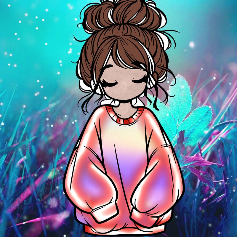 girl with baggy sweatshirt and messy bun