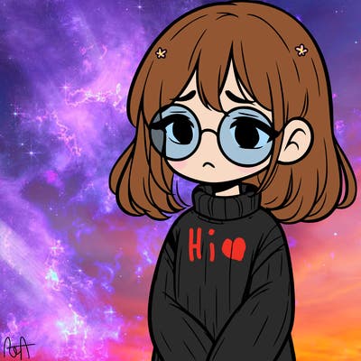 sad girl with glasses in a sweater