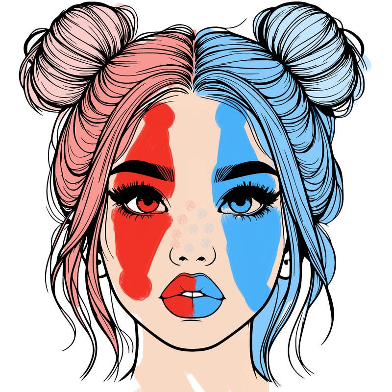 realistic girl with two buns on her hair and lips