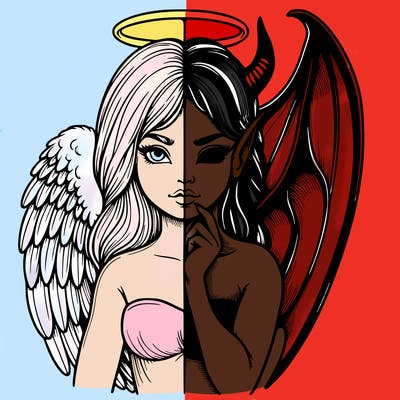 realistic angel half demon