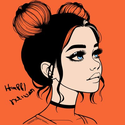 realistic girl with buns on the top of her head