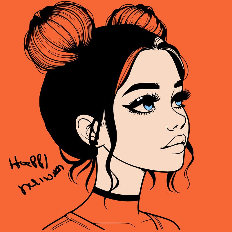 realistic girl with buns on the top of her head