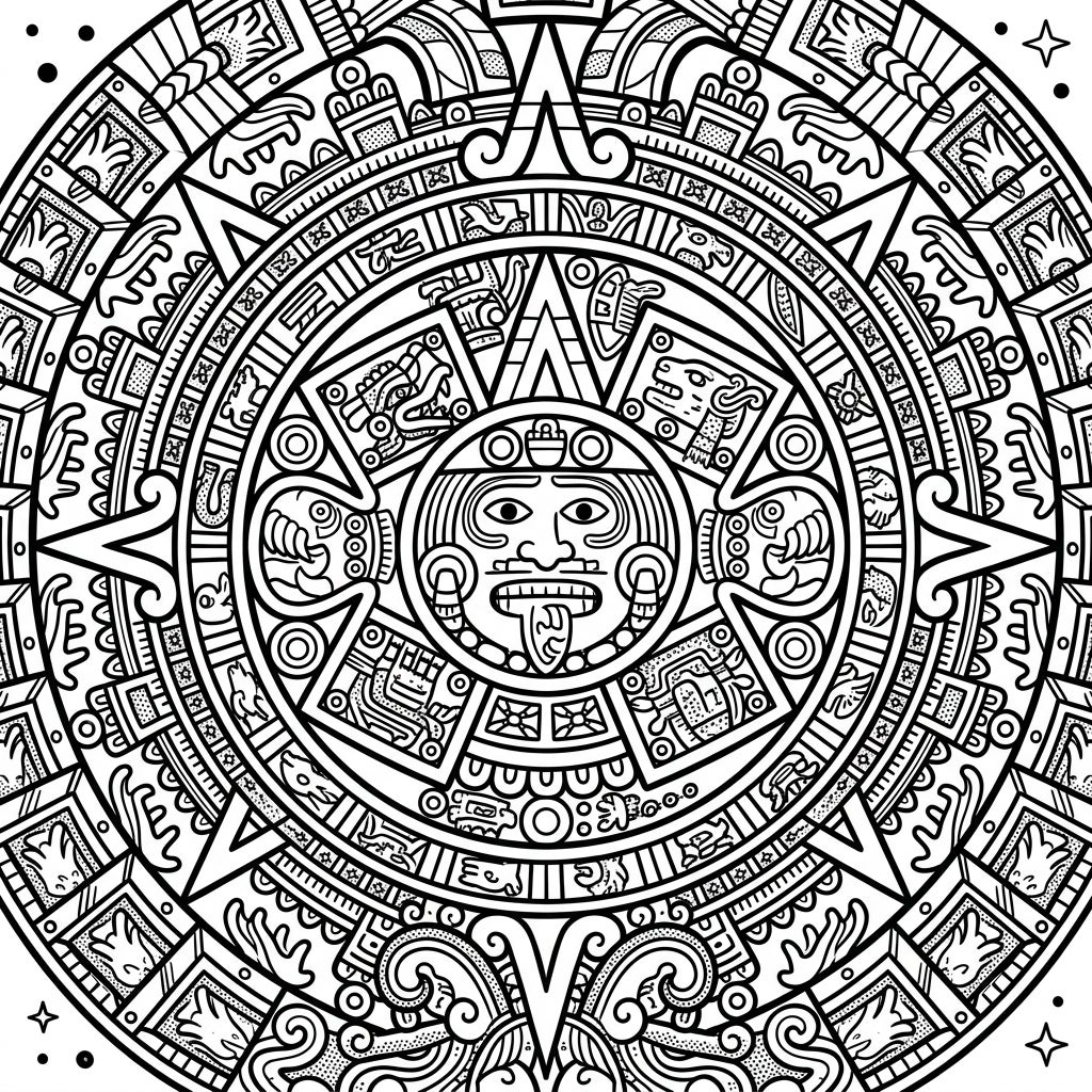 Aztec Sun Stone Pop Art Coloring Page - Free Printable — Color Pop
