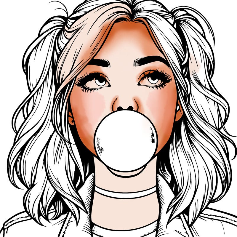 realististic girl blowing bubble -gum