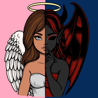 realistic angel half demon