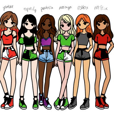 a group of girls wearing crop tops and shorts