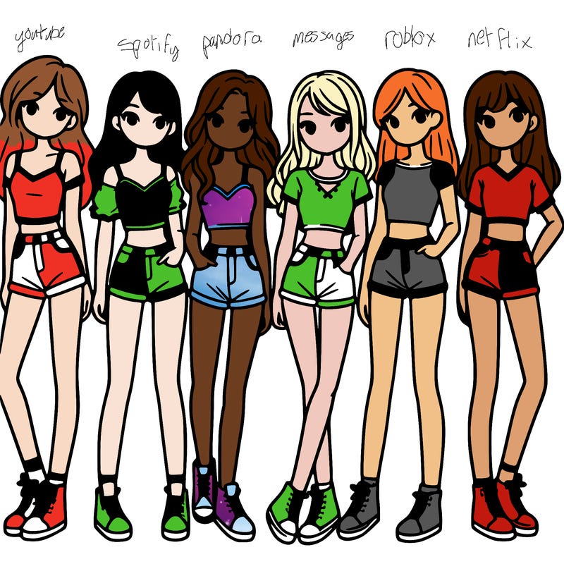 a group of girls wearing crop tops and shorts