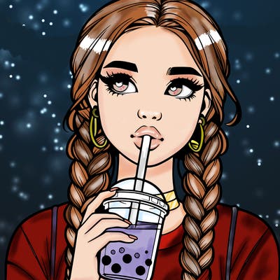 realistic girl with braided hair drinking boba