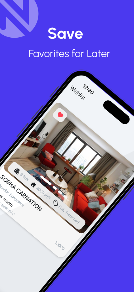 UpHomes - UpHomes app wishlist interface for saving favorite rental properties
