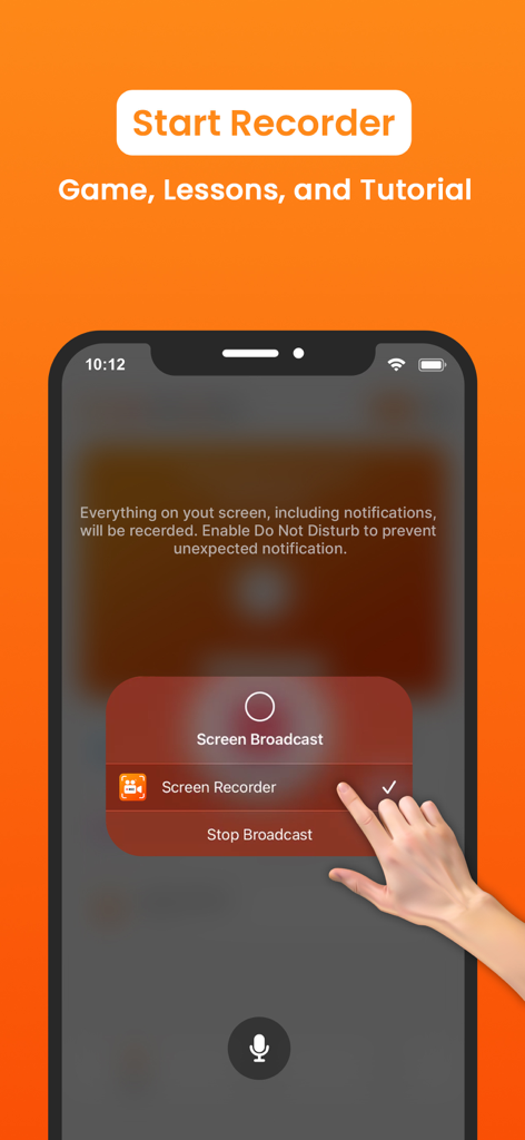 Iniciando una sesión de grabación de pantalla en un iPhone usando la aplicación Screen Recorder para juegos y tutoriales