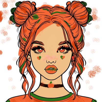 realistic girl with two buns in hair and lips