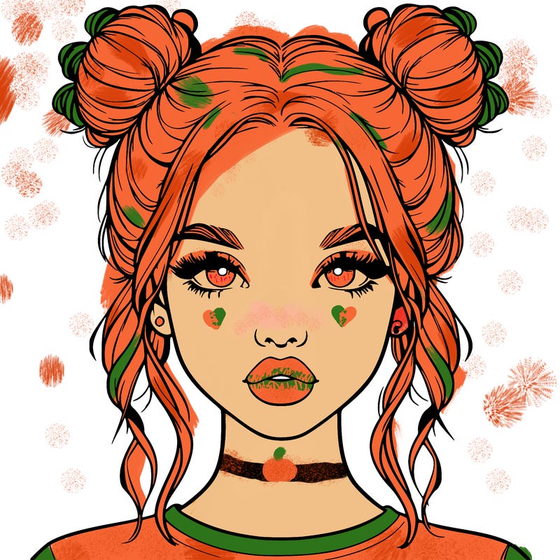 realistic girl with two buns in hair and lips