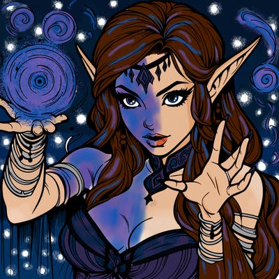 realistic scary beautiful elf sorceress casting spell