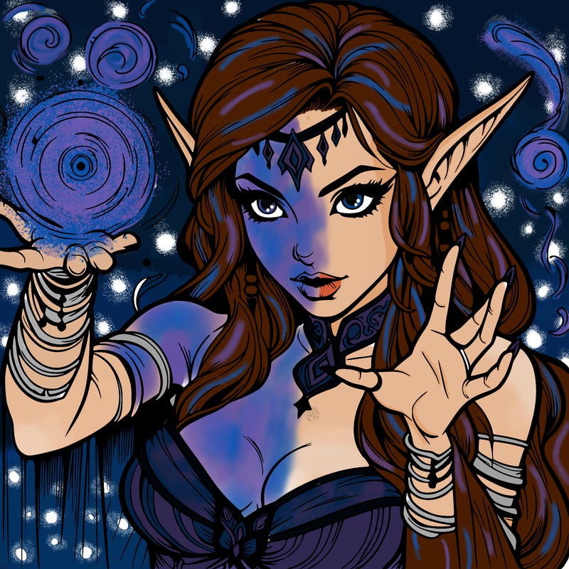 realistic scary beautiful elf sorceress casting spell