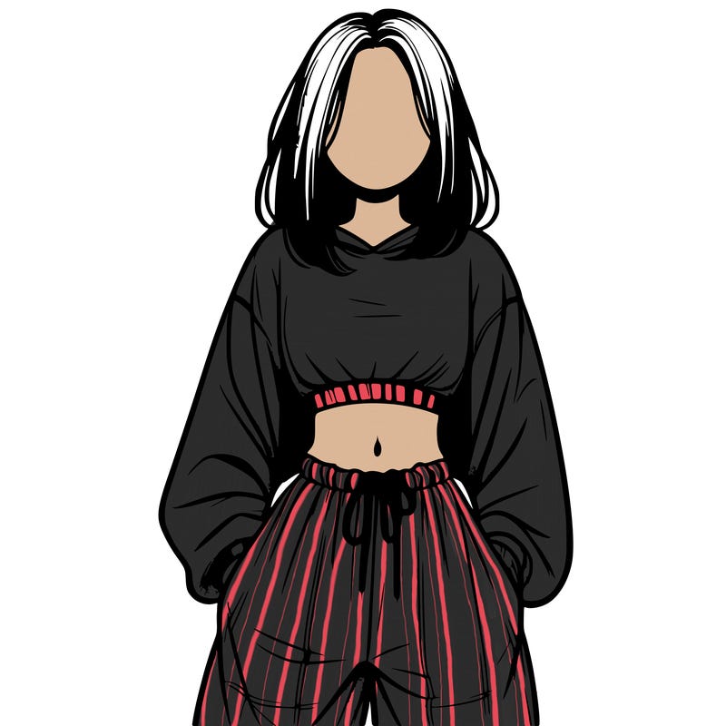 realistic girl faceless with baggy pants and a crop top