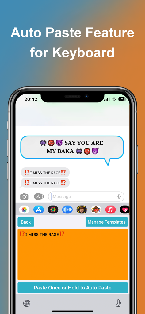 Interface mostrando o recurso de colar automático para envio de modelos de texto estilizados.