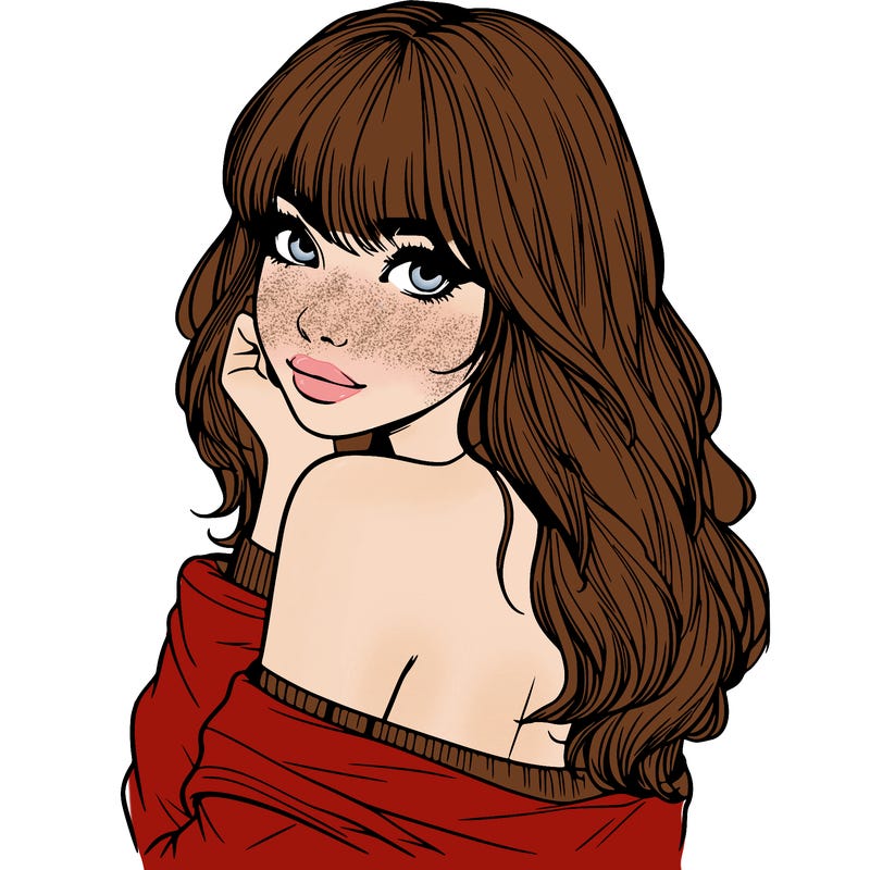 realistic girl with bangs looking over her shoulder