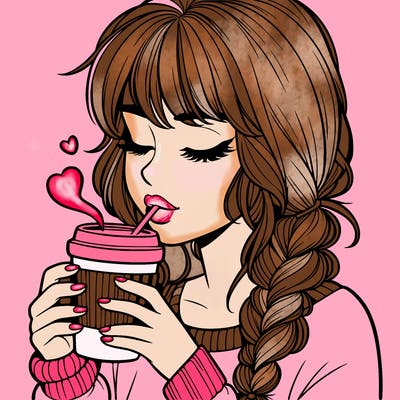 realistic girl drinking coffee