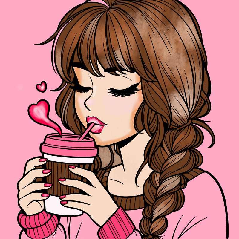 realistic girl drinking coffee