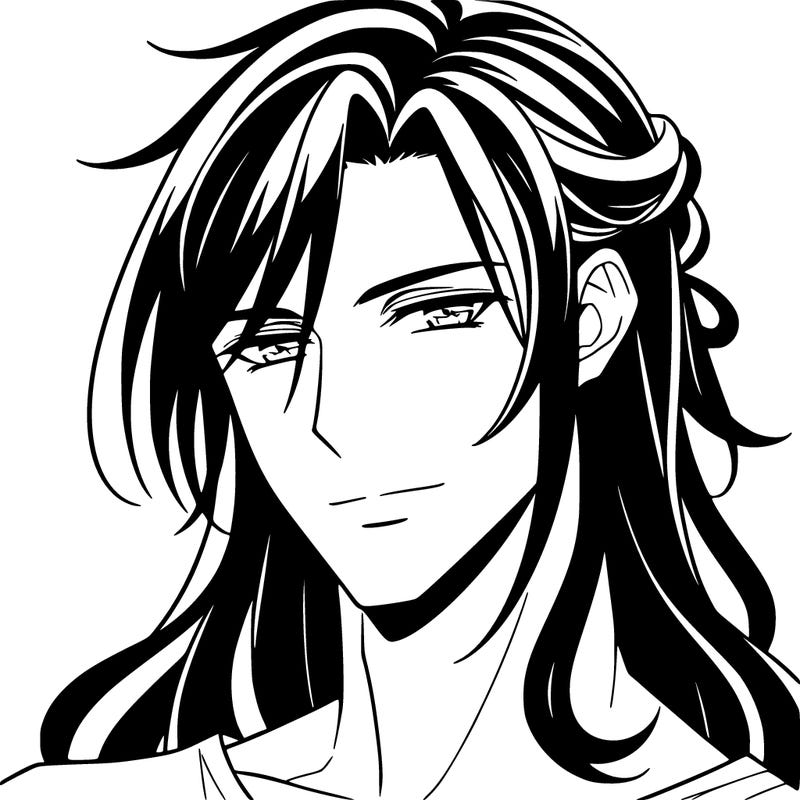 handsome anime man with long dark hair