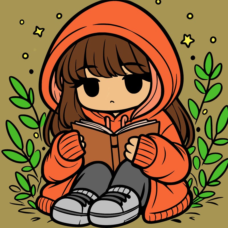 girl in oversized hoodie reading a book